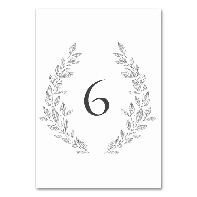 Simple Black White Floral Frame Number Table Card (Front)