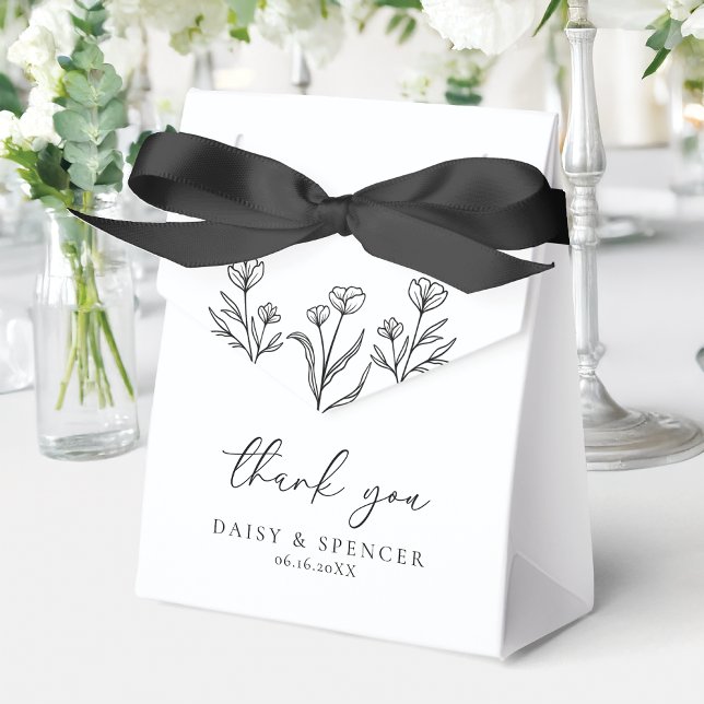 Simple Black & White Floral Outline Wedding Favor Box (Creator Uploaded)