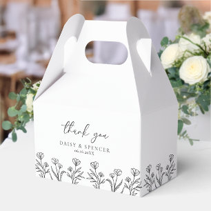 Simple Black & White Floral Outline Wedding Gable Favor Box