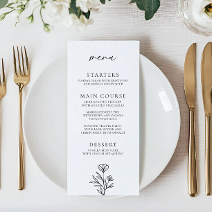 Simple Black & White Floral Outline Wedding Menu