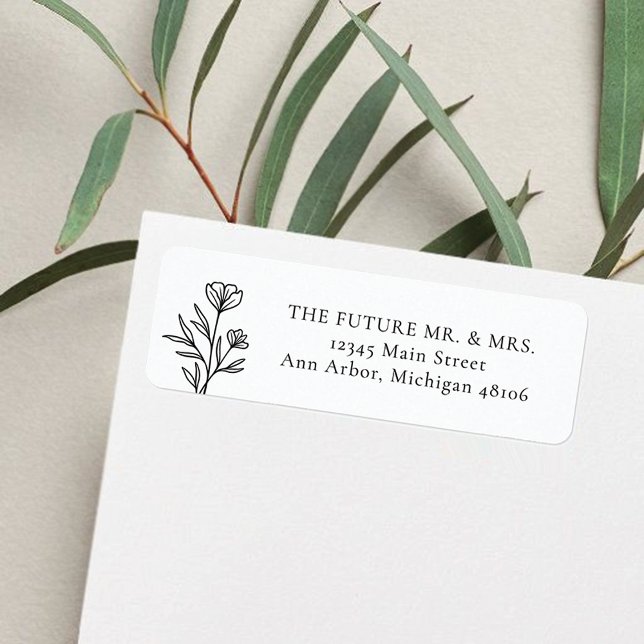 Simple Black & White Floral Wedding Return Address (Creator Uploaded)