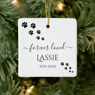 Simple Black white Forever Loved Pet Memorial  Ceramic Ornament