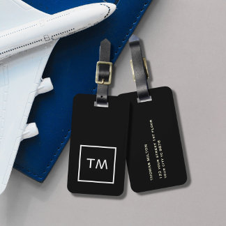 Simple Black White Frame Bold Monogram Luggage Tag