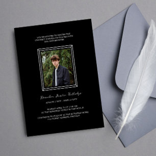 Simple  Black White Frame Photo Memorial Service Invitation