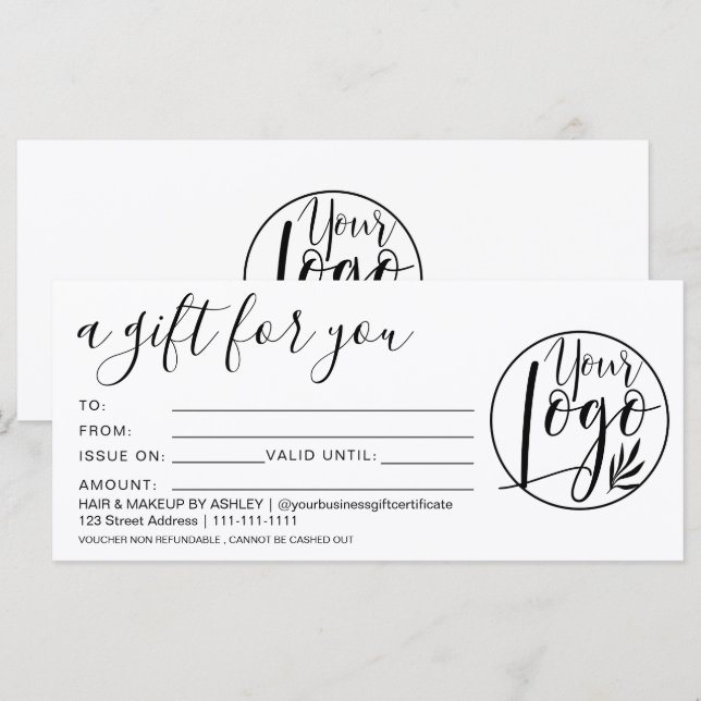 Simple black white gift certificate logo (Front/Back)