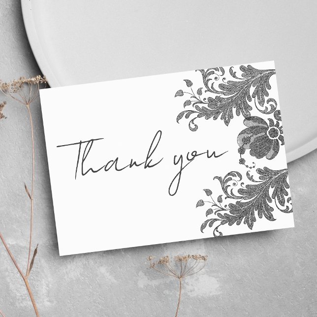 Simple black white glitter floral lace Thank You Invitation (Simple black white glitter floral lace Thank You)