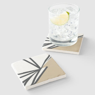 Simple Black White Gold Abstract Stone Coaster