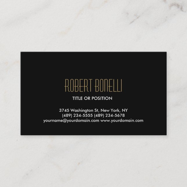 Simple Black White Gold Business Card (Front)