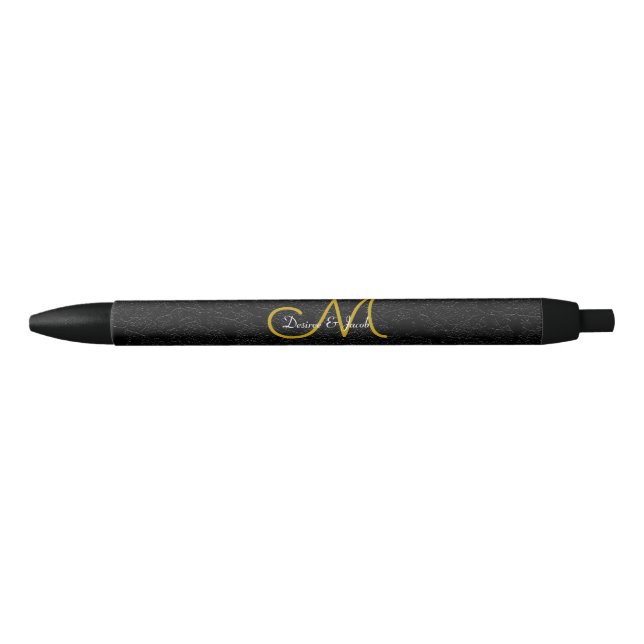 Simple Black White Gold Elegant Wedding Monogram Black Ink Pen (Front)