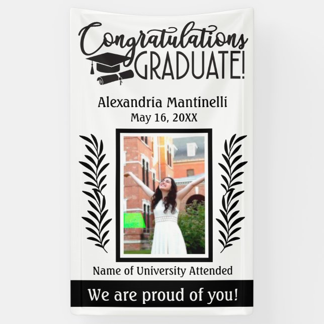 Simple Black &White Graduation One Photo Vertical Banner (Vertical)