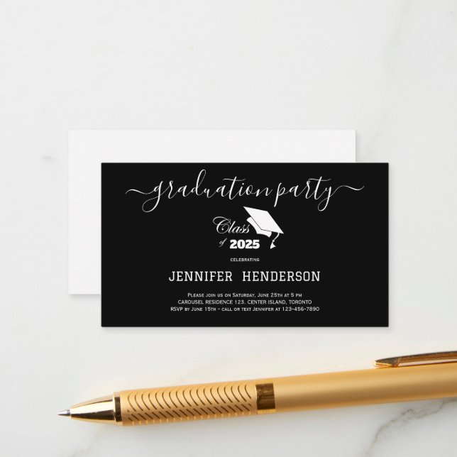 Simple Black White Graduation Party Class Of 2025 Enclosure Card (Front/Back In Situ)