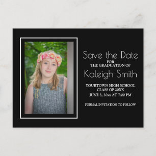 Simple Black White Graduation Save the Date Announcement Postcard