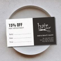 Simple Black White Hair Appointment Coupon Card