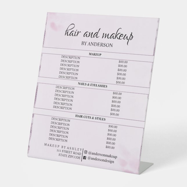 Simple black & white hair makeup salon price  pedestal sign (Front)