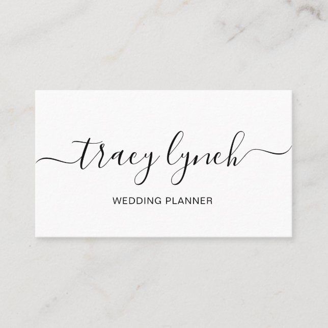 Simple Black White Handwritten Script Calligraphy Business Card (Front)