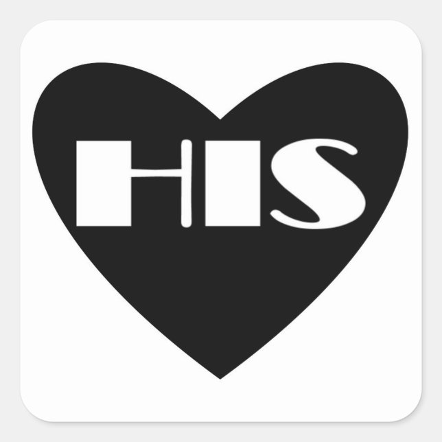 Simple black white heart his sticker labels (Front)