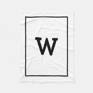 Simple Black White Initial Monogram Fleece Blanket
