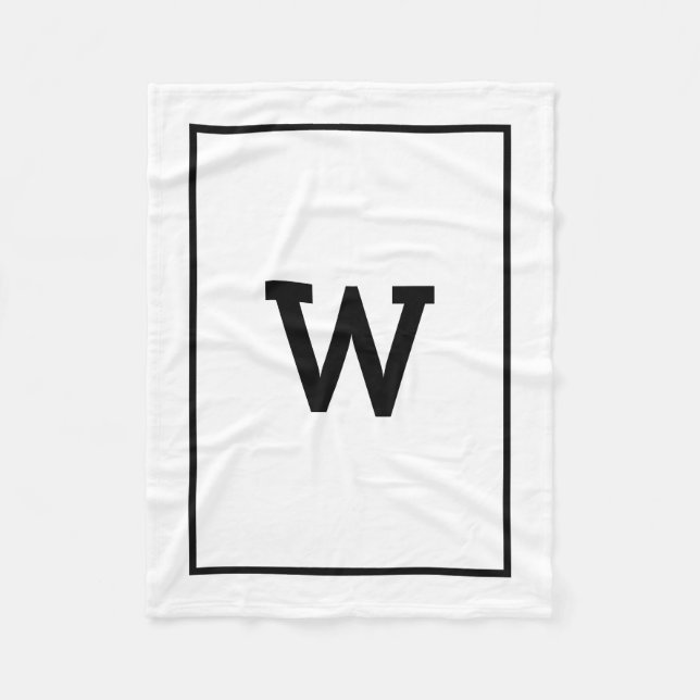 Simple Black White Initial Monogram Fleece Blanket (Front)