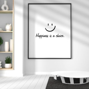 Simple Black White Inspirational Happiness Quote Poster