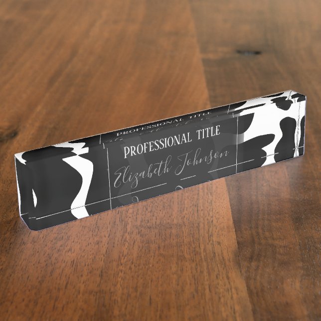 Simple Black & white Large cow spots Animal print Nameplate (Side)