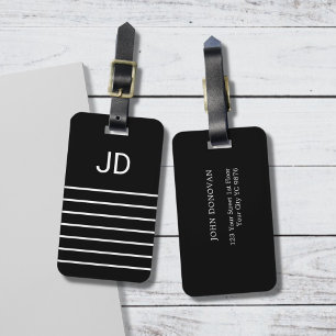 Simple Black White Lines Monogram Luggage Tag