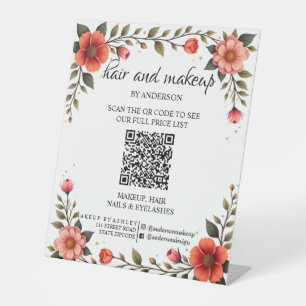 Simple black & white makeup digital QR price  Pedestal Sign