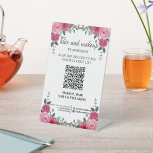 Simple black & white makeup digital QR price  Pedestal Sign