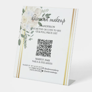 Simple black & white makeup digital QR price  Pedestal Sign