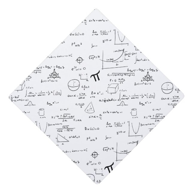 Simple Black White Math Formulas Equations Graduation Cap Topper (Front)