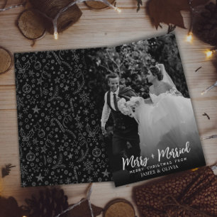 Simple Black & White Merry And Married Photo       Holiday Card