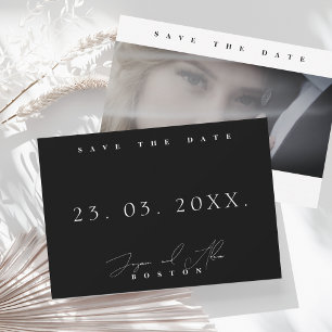 Simple Black White Minimal Photo Wedding Save The Date