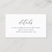 Simple Black & White Minimal Wedding Details Card