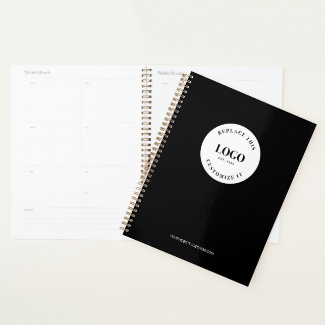 Simple Black White Minimalist Custom Logo Branded Planner (Display)