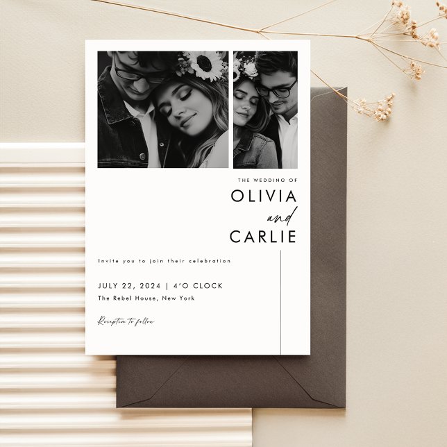 Simple Black & White Minimalist Photo Wedding Invitation (Creator Uploaded)