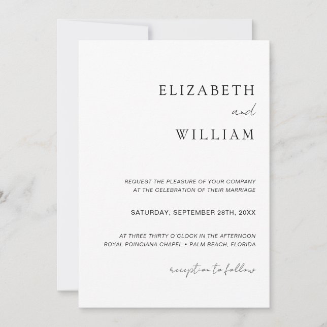 Simple Black & White Minimalist Wedding Invitation (Front)