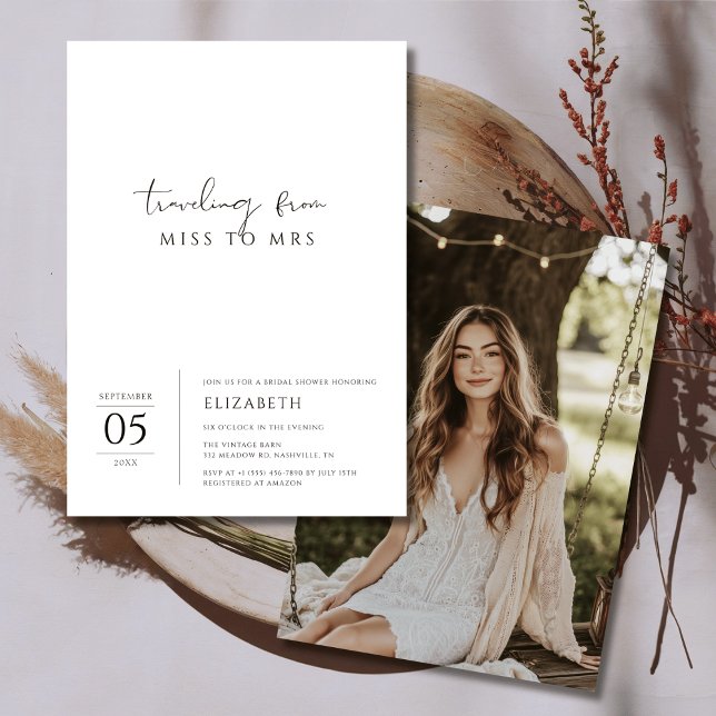 Simple Black White Miss to Mrs Bridal Shower Photo Invitation (Creator Uploaded)