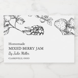 Simple Black & White Mixed Berry Jam Label