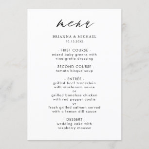 Simple Black & White Modern Calligraphy Wedding Me Menu