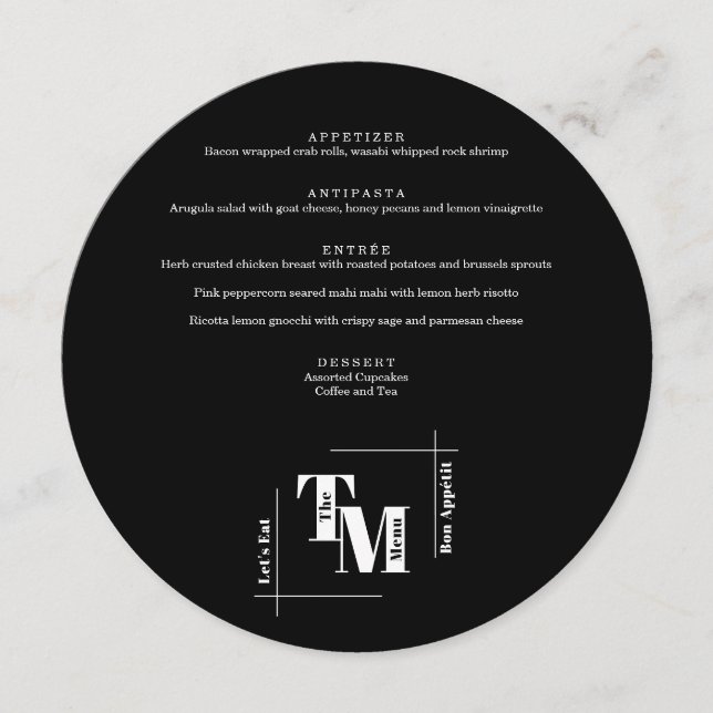 Simple Black White Modern Chic Wedding Thank You Menu (Front)
