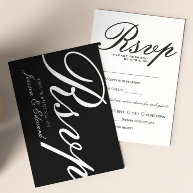 Simple Black White Modern Elegant Minimal Script RSVP Card (Creator Uploaded)