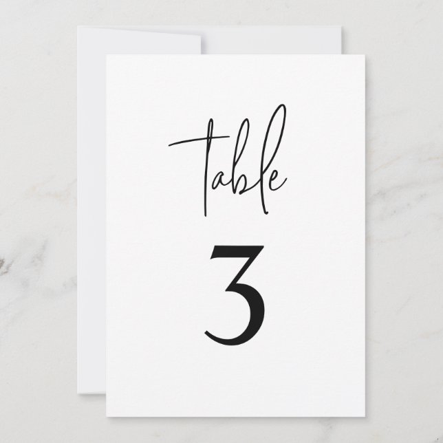 Simple Black White Modern Minimalist Table Number (Back)