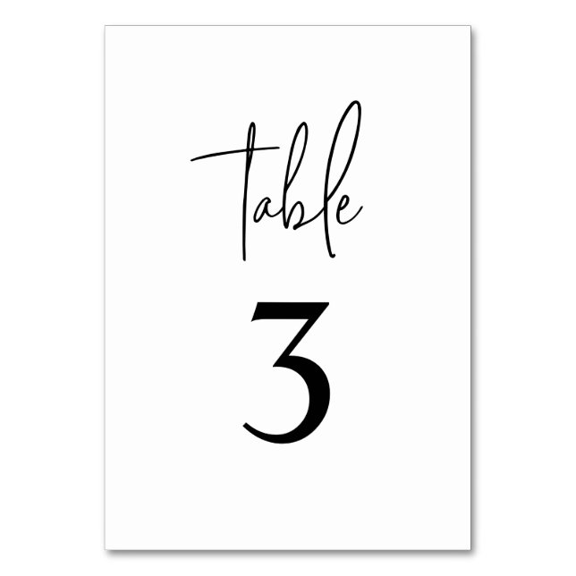 Simple Black White Modern Minimalist Table Number (Front)