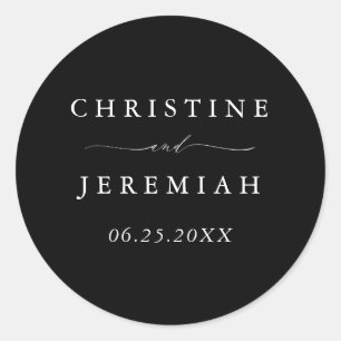Simple Black White Modern Script Wedding Classic Round Sticker