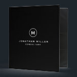 Simple Black White Monogram Binder<br><div class="desc">Modern professional binder features a minimal design in a classic black and white colour palette. Custom name and title centred in a presented in a stylish simple font with a complimentary minimal monogram medallion. Shown with a custom name and monogram initial on the front in modern typography, this personalized business...</div>