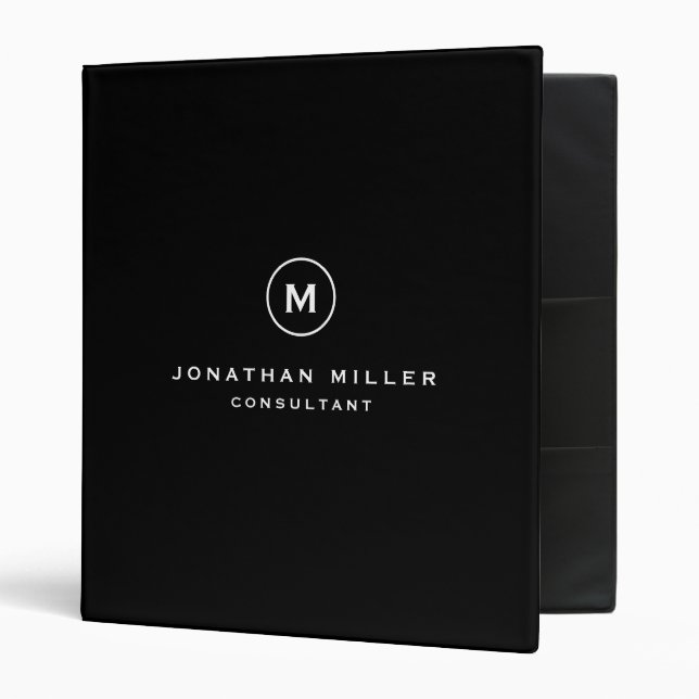 Simple Black White Monogram Binder (Front/Inside)