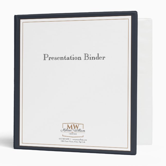 Simple Black White Monogram Business Binder (Front/Inside)