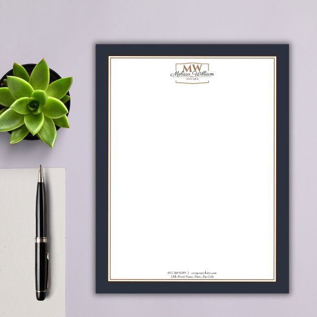 Simple Black White Monogram Business Letterhead (Creator Uploaded)