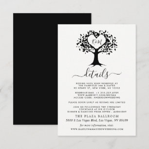 Simple Black & White Monogram Heart Tree Wedding Enclosure Card