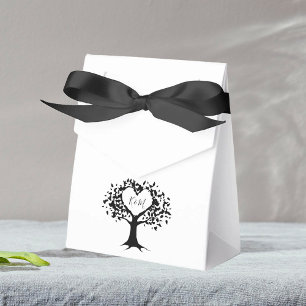 Simple Black & White Monogram Heart Tree Wedding Favor Box
