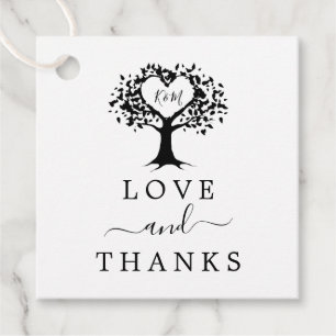 Simple Black & White Monogram Heart Tree Wedding Favour Tags